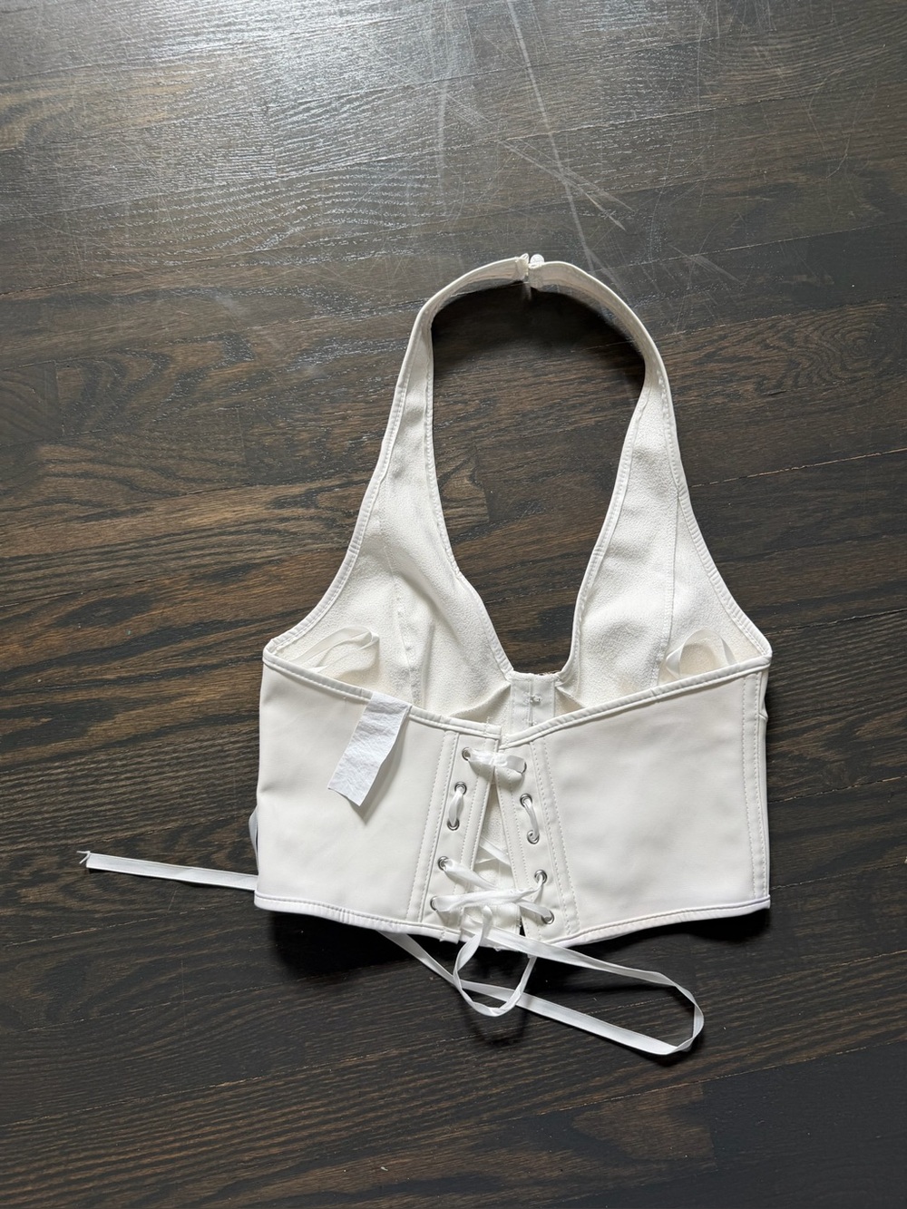 White Lace-Up Halter Crop Top